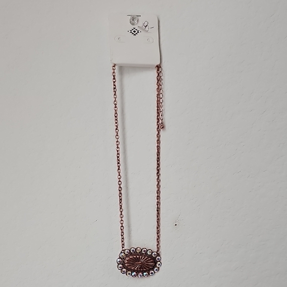 Elegant Copper and Iridescent Stone Necklace - Picture 2 of 3